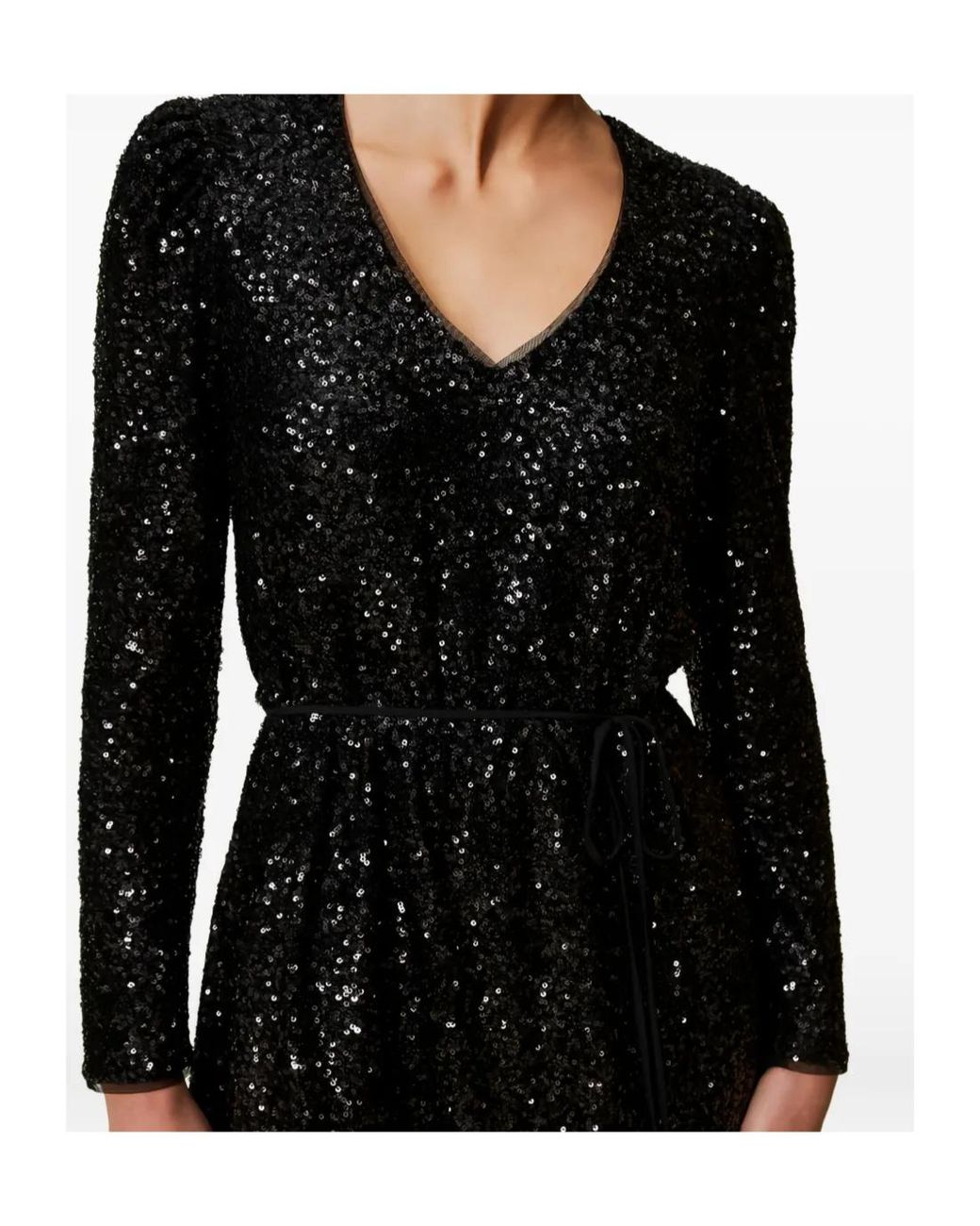 Twinset Black Sequin Puff-Sleeve Mini Dress