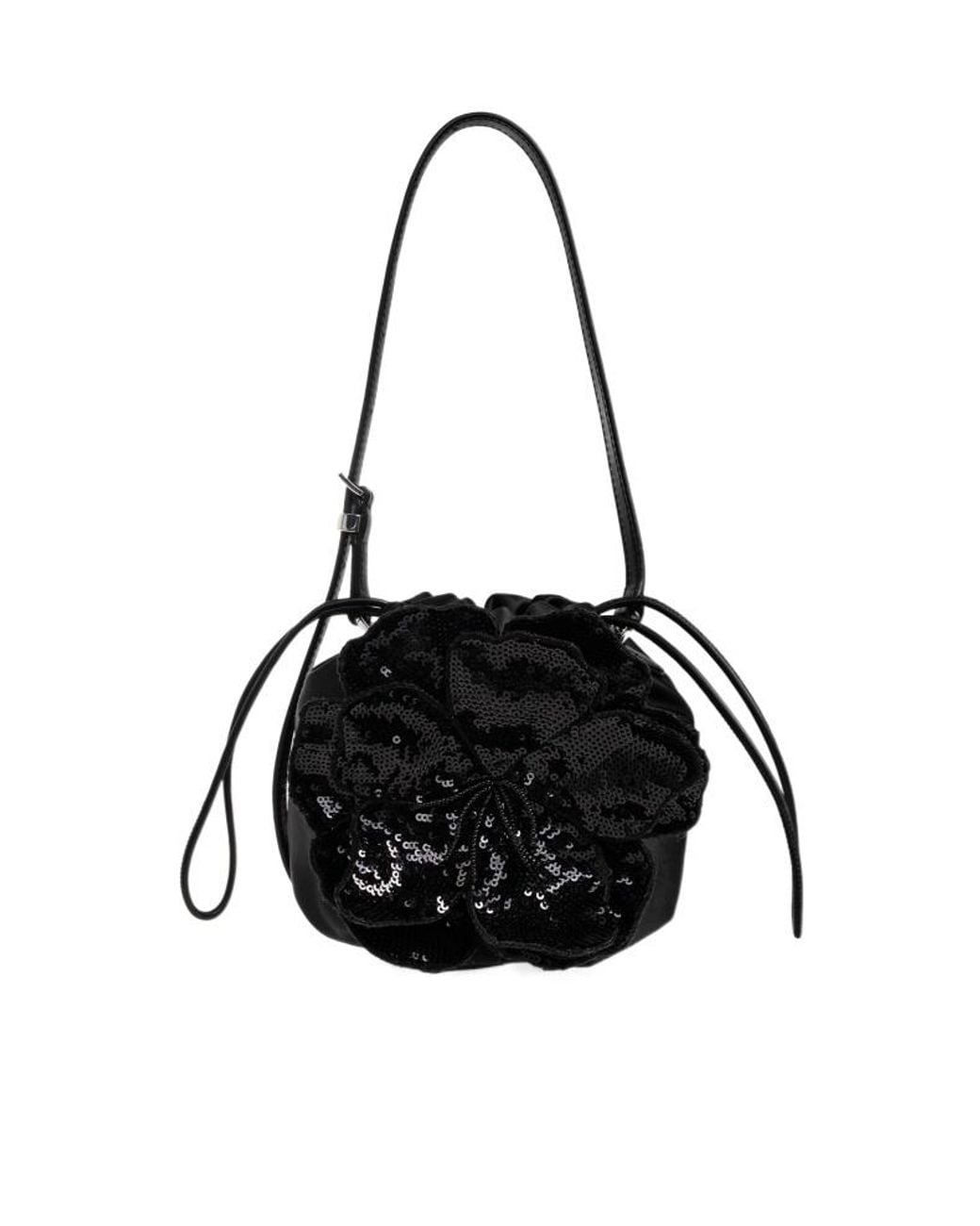ROTATE BIRGER CHRISTENSEN Black Flower Bon Bon Sequin-Embellished Bucket Bag