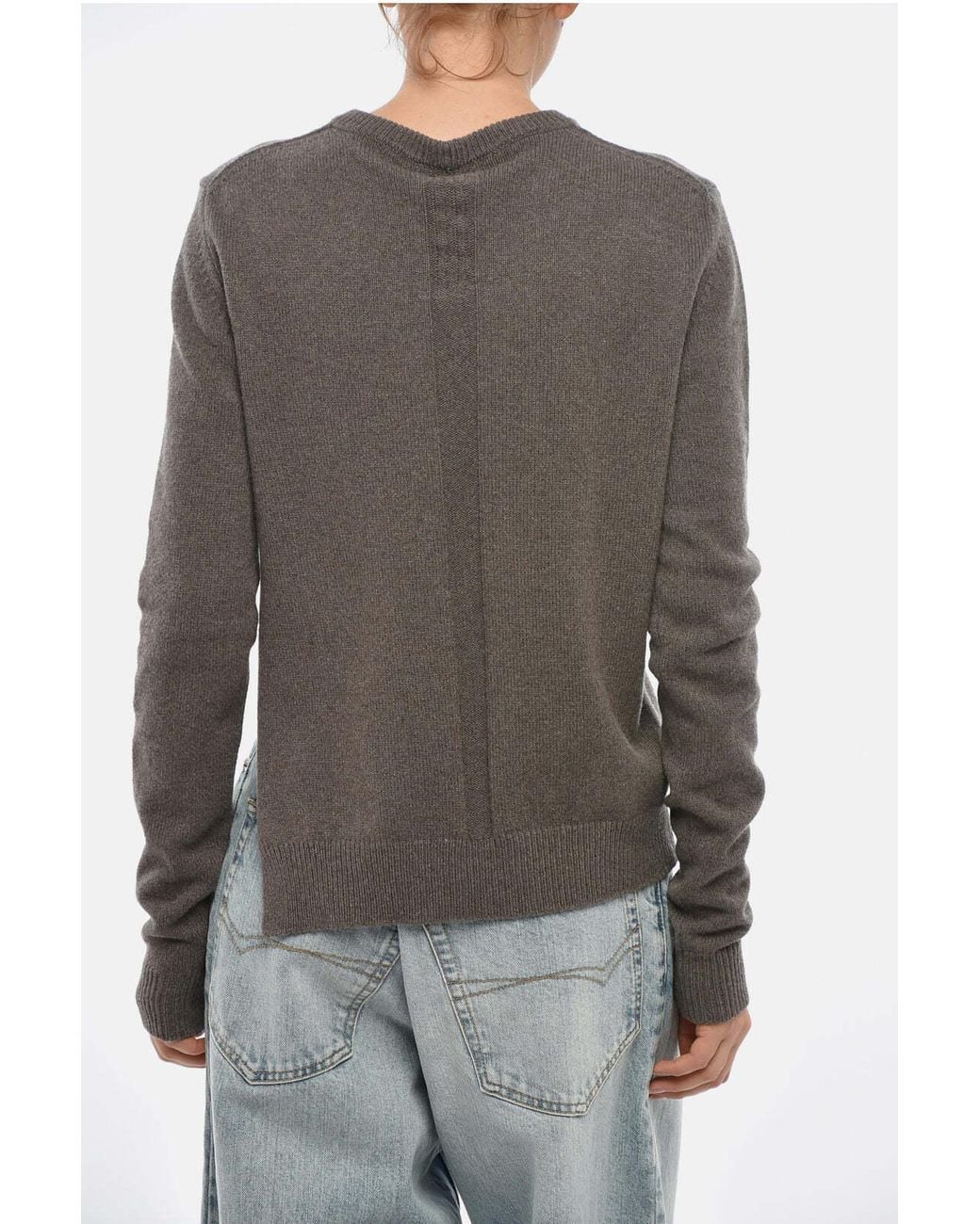 Rick Owens Gray Crewneck Sweater With Side Slit