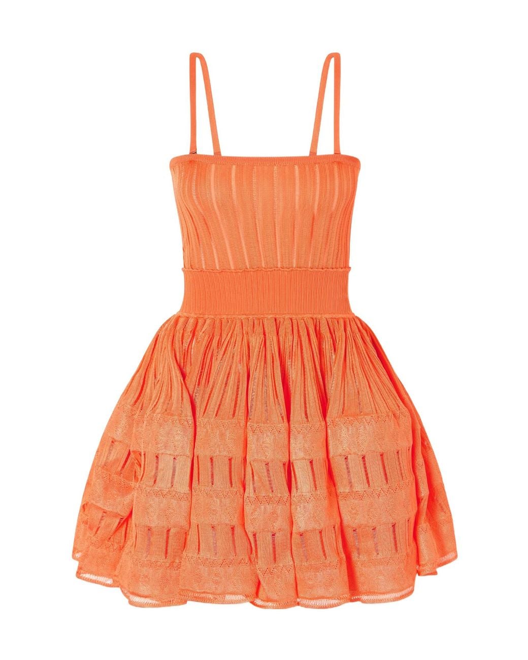 Alaïa Orange Tiered Pointelle-Knit Mini Dress