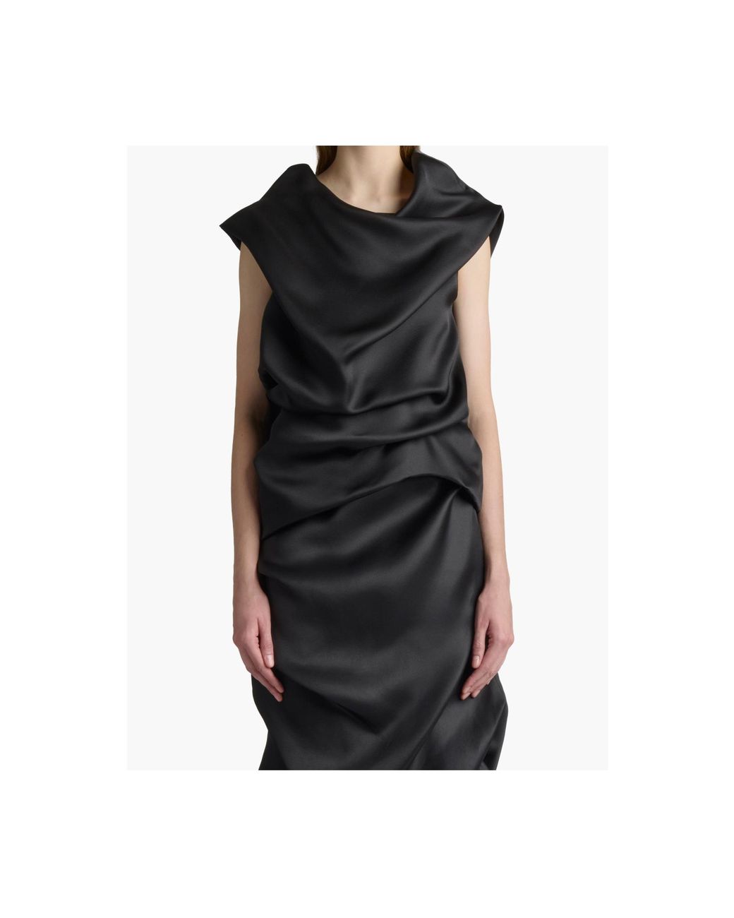 Khaite Black Luola Cowl Neck Asymmetric Hem Top