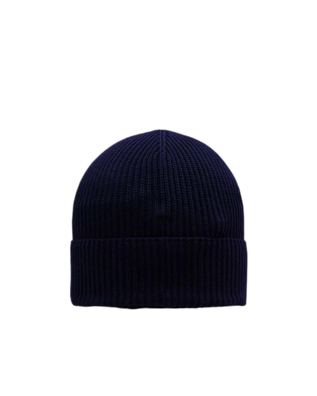 Moncler Blue Logo Patch Ribbed-Knit Beanie for men