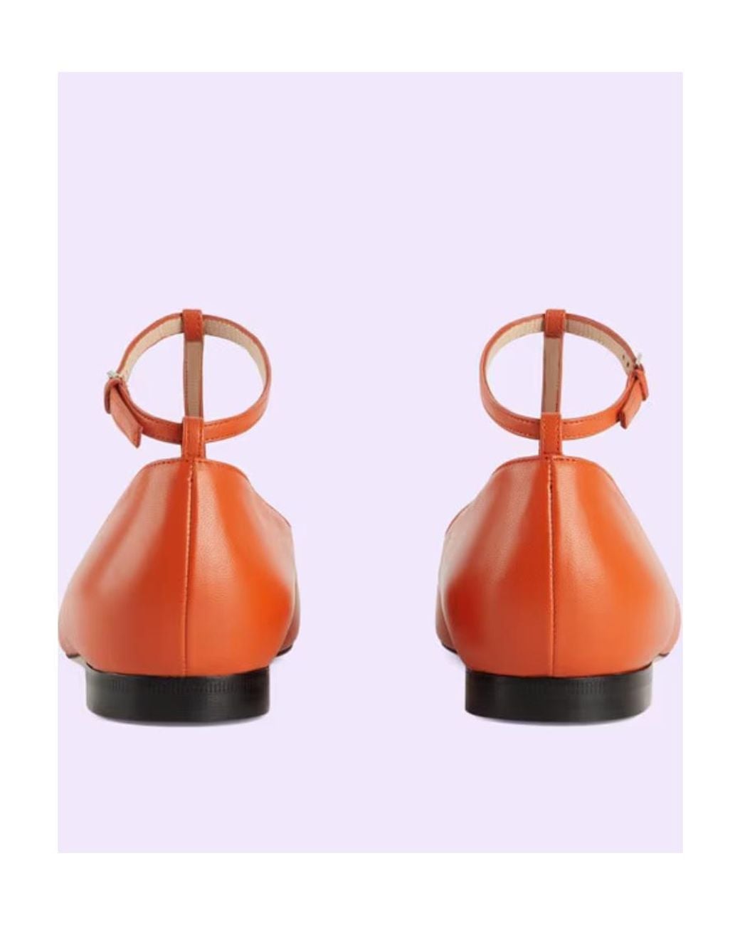 Gucci Orange Gg-Plaque T-Bar Ballerina Shoes