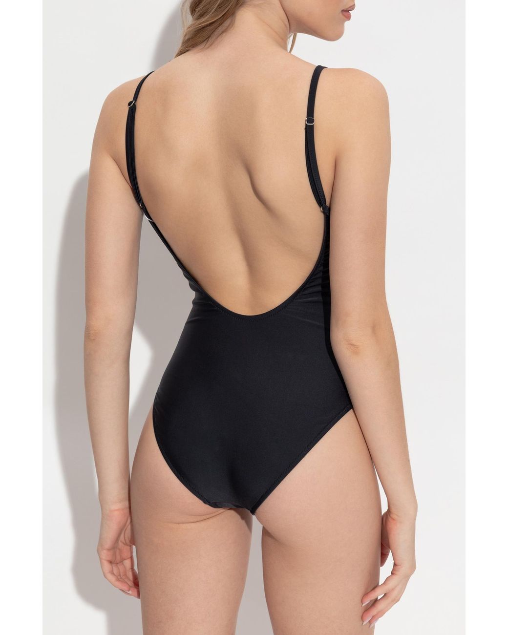 Moschino Purple Logo-Print V-Neck Swimsuit
