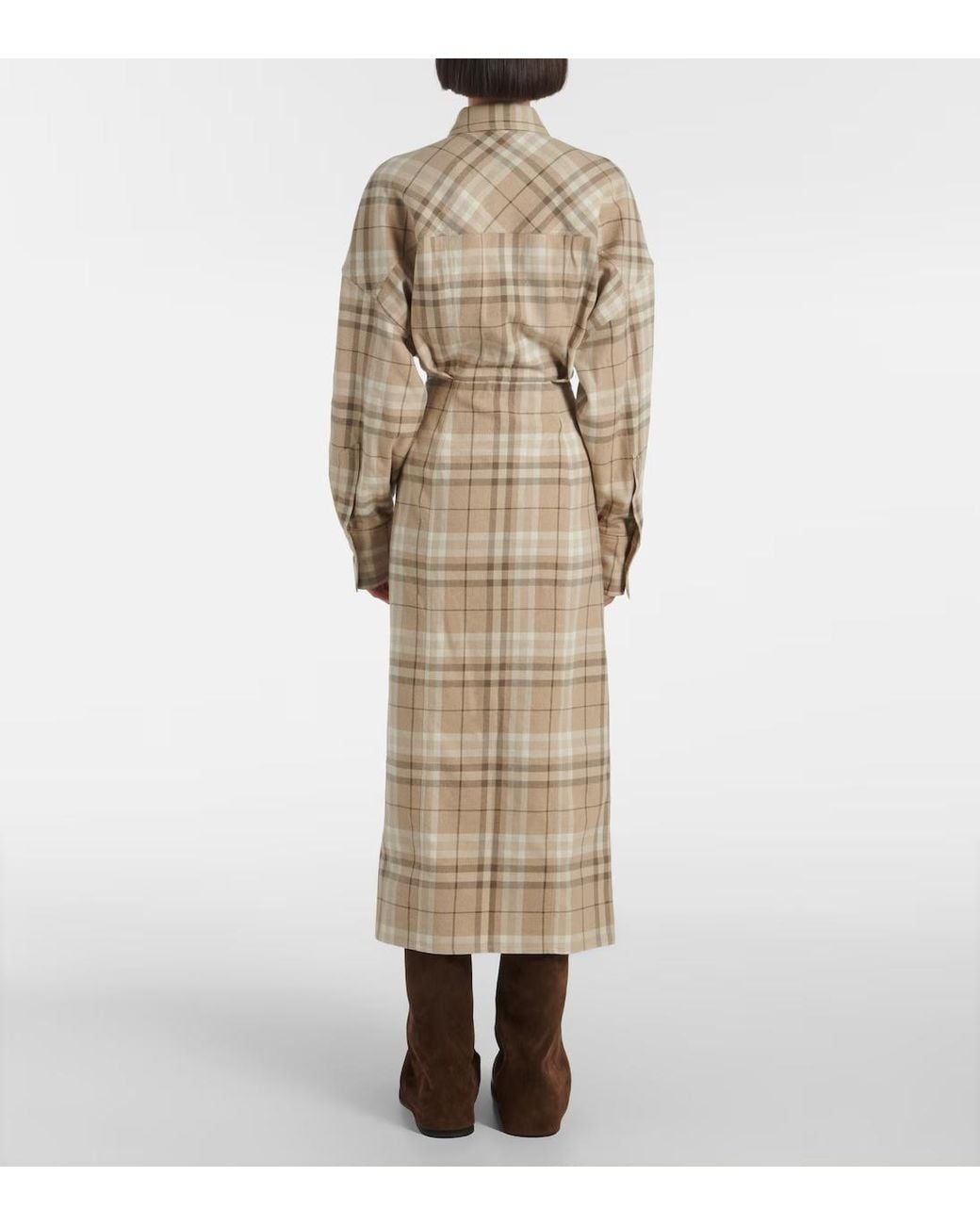 The Attico Natural Checked Cotton-Blend Shirt Dress