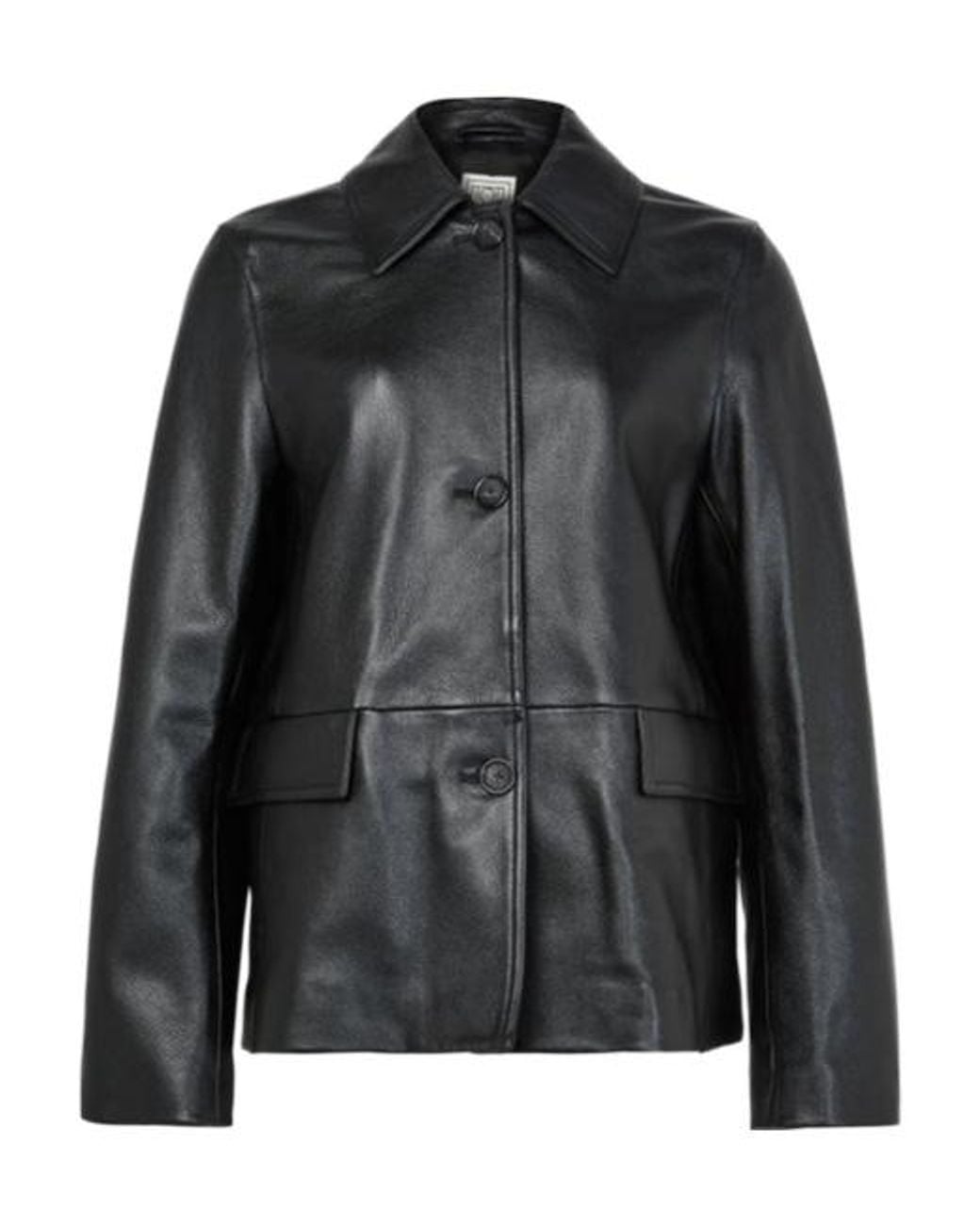 Totême Black Lapel Long-Sleeved Leather Jacket