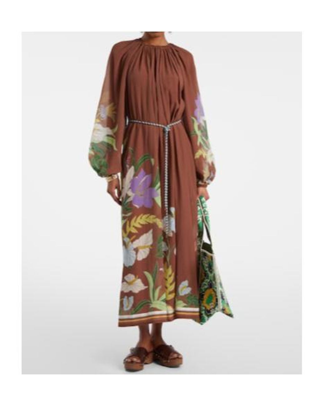 ALÉMAIS Brown Alfie Gathered Cotton And Silk Midi Dress