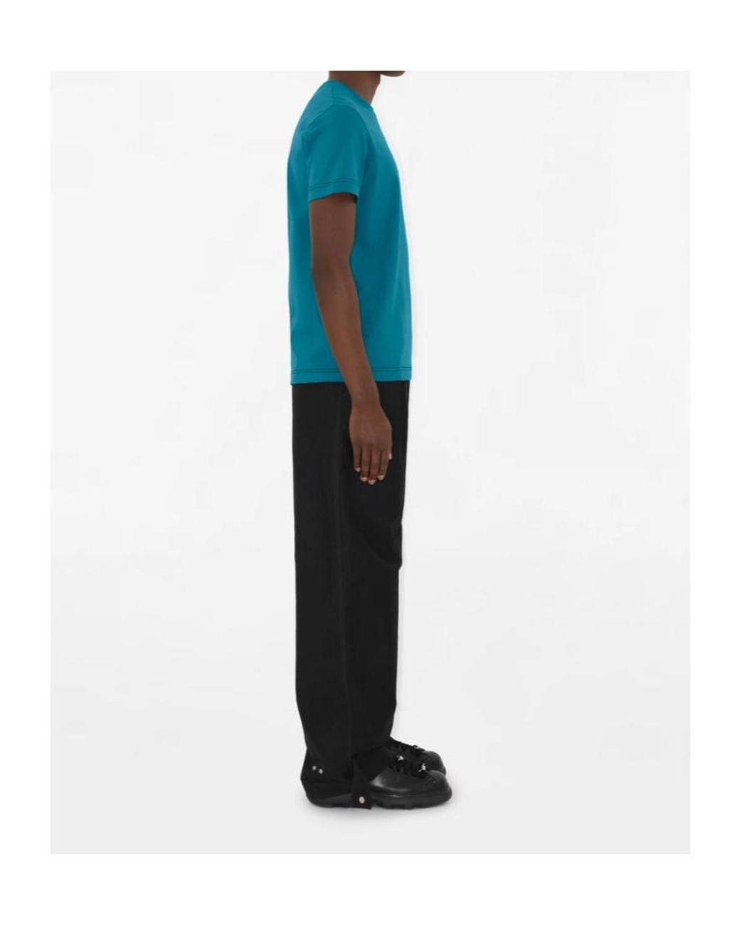 Burberry Blue Contrast-Stitching Cotton T-Shirt for men