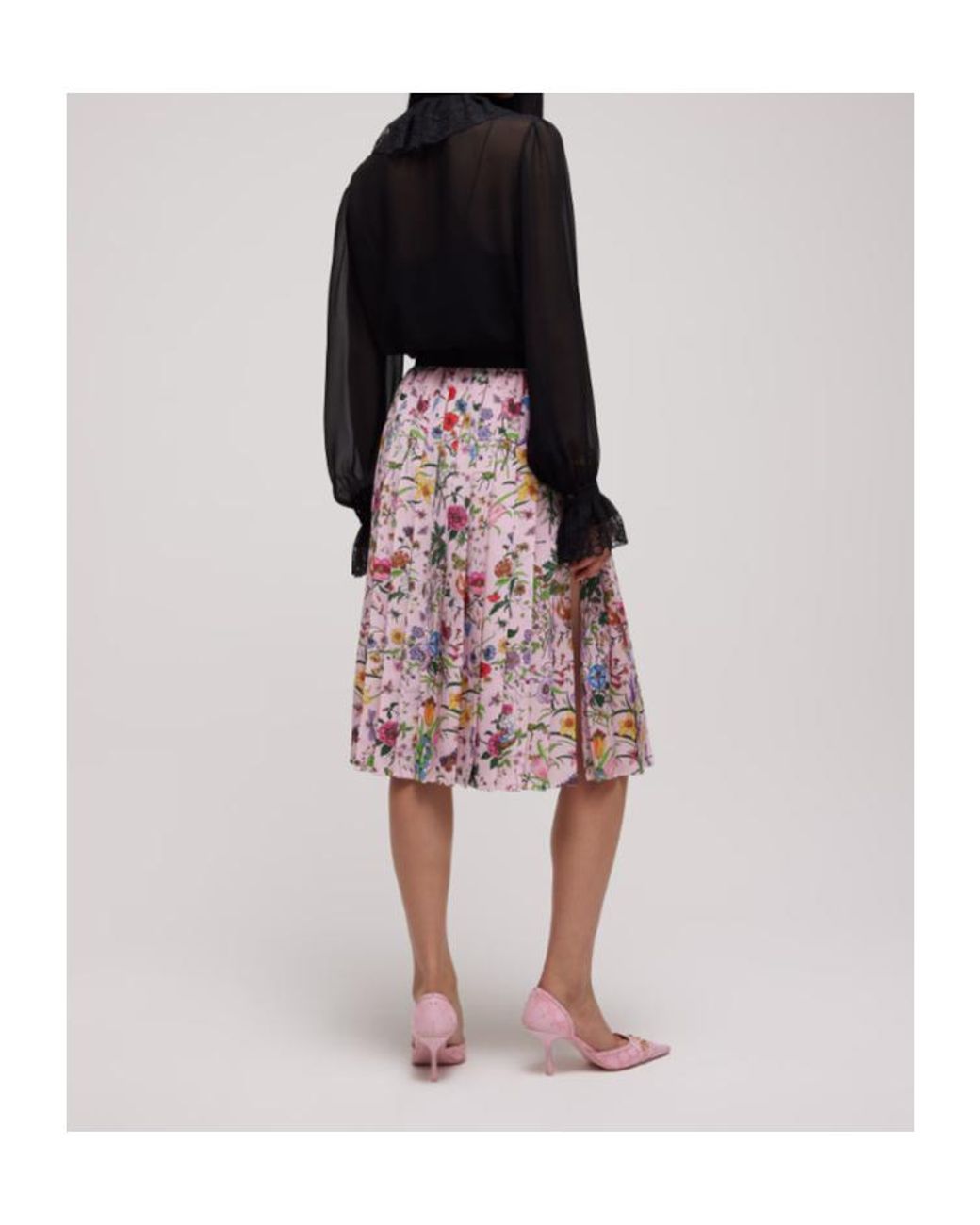 Gucci Red Printed Silk Pleated Skirt