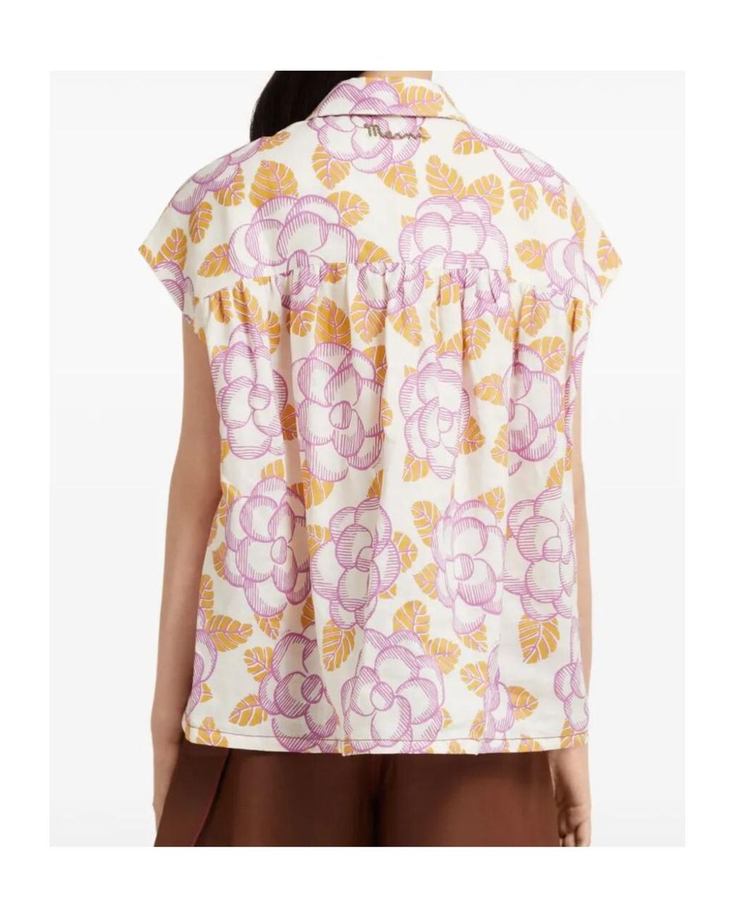 Marni Pink Floral Cap-Sleeved Shirt