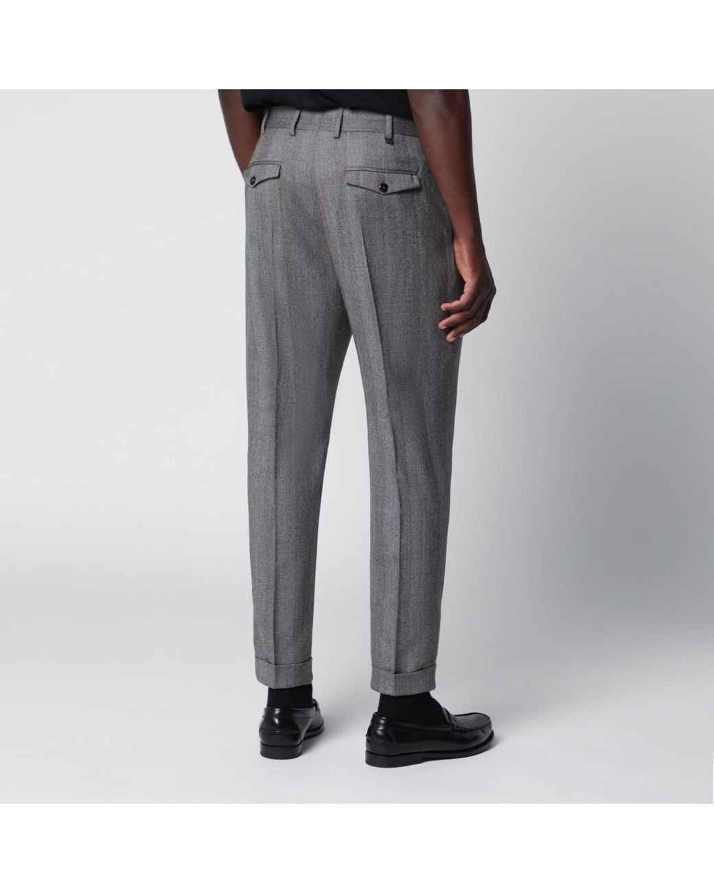 Pt Pantaloni Gray Pt Torino Pleated Cuffed Pants for men