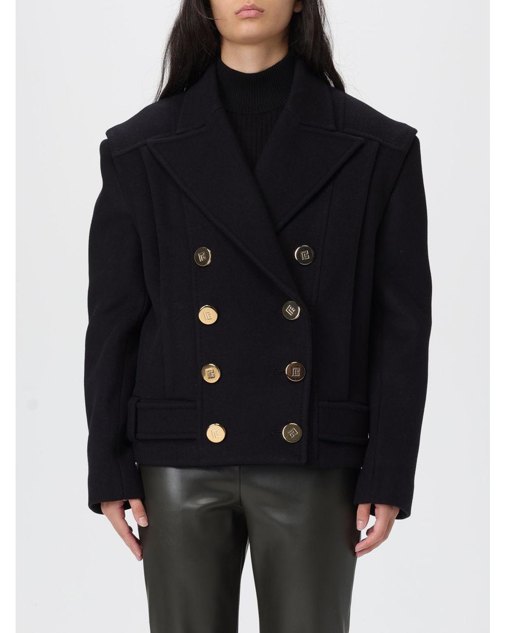 Balmain Black Double Breasted Long-Sleeved Coat