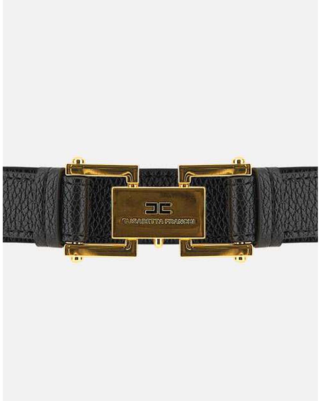 Elisabetta Franchi White Pebbled Logo Buckle Belt