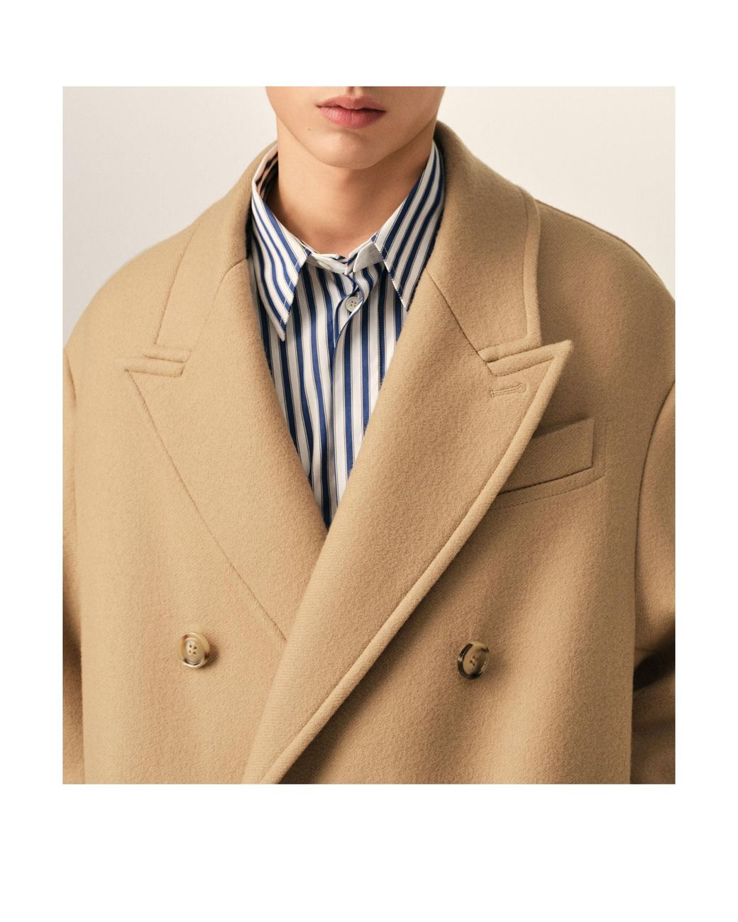 AMI Natural Double-Breasted Mid-Length Coat for men