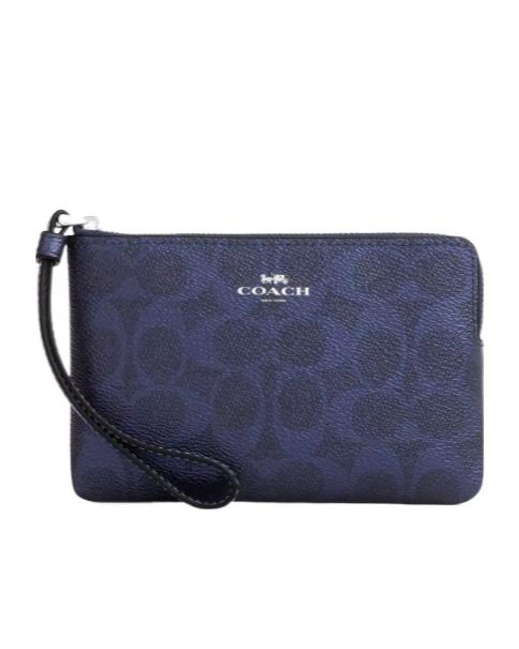 COACH Blue Corner Zip Wristlet