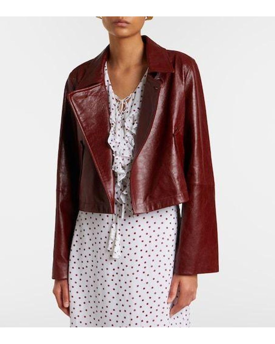 Dorothee Schumacher Red Broken Shine Cropped Leather Jacket