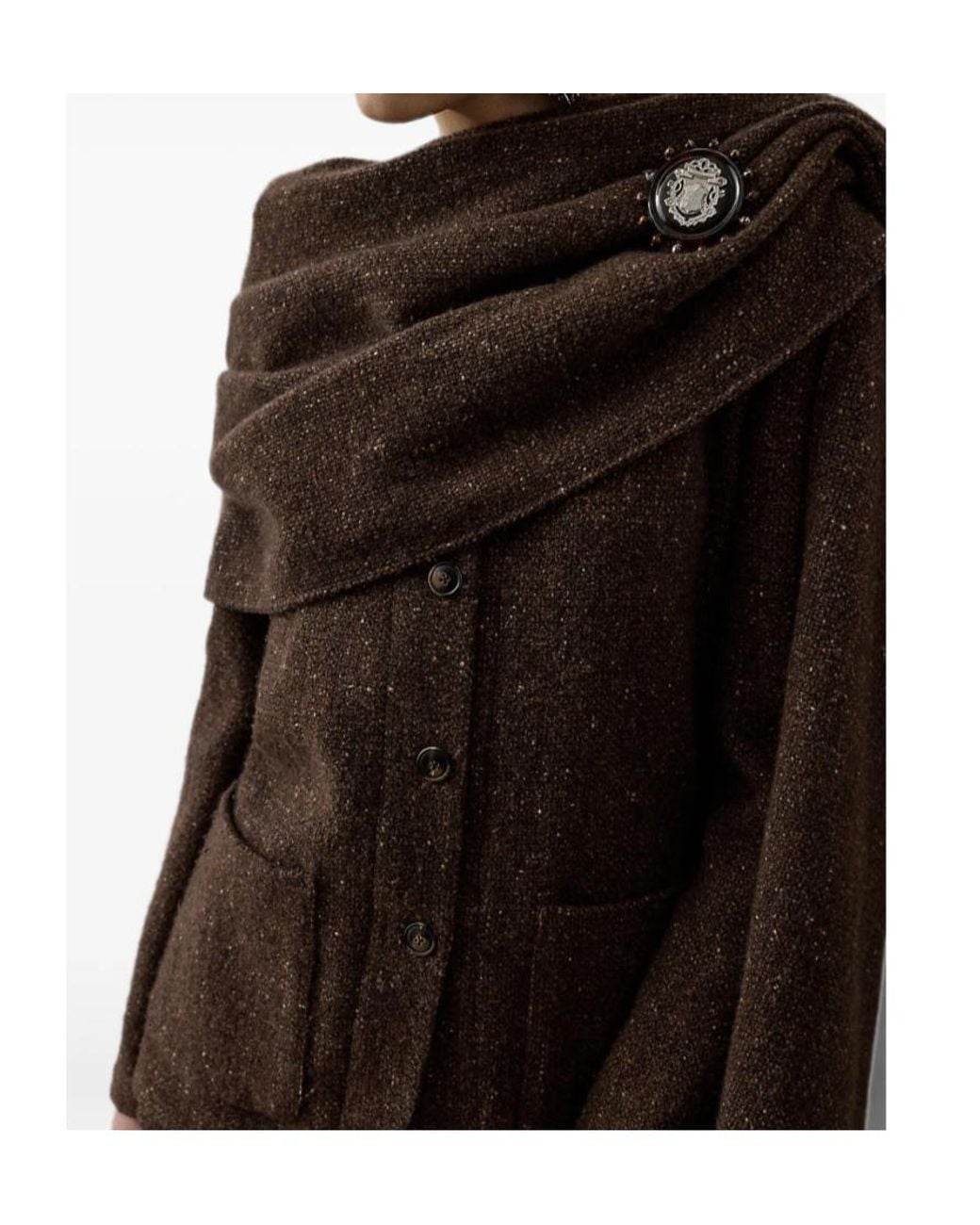 Ralph Lauren Brown Fringe-Trimmed Scarf-Detail Cardigan