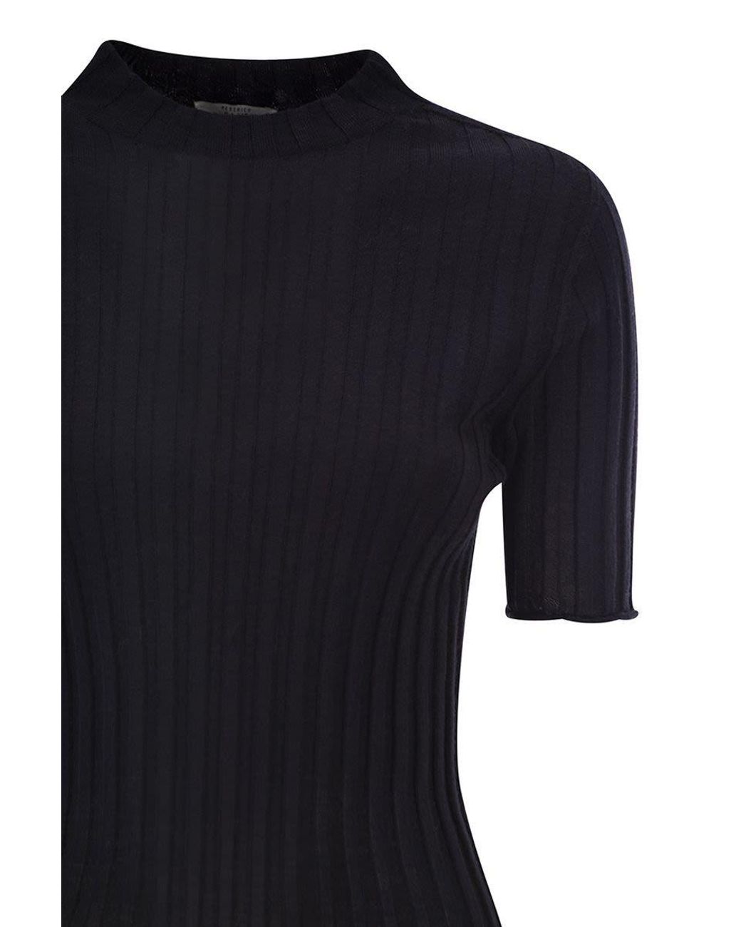 Peserico Black Short-Sleeved Ribbed Sweater