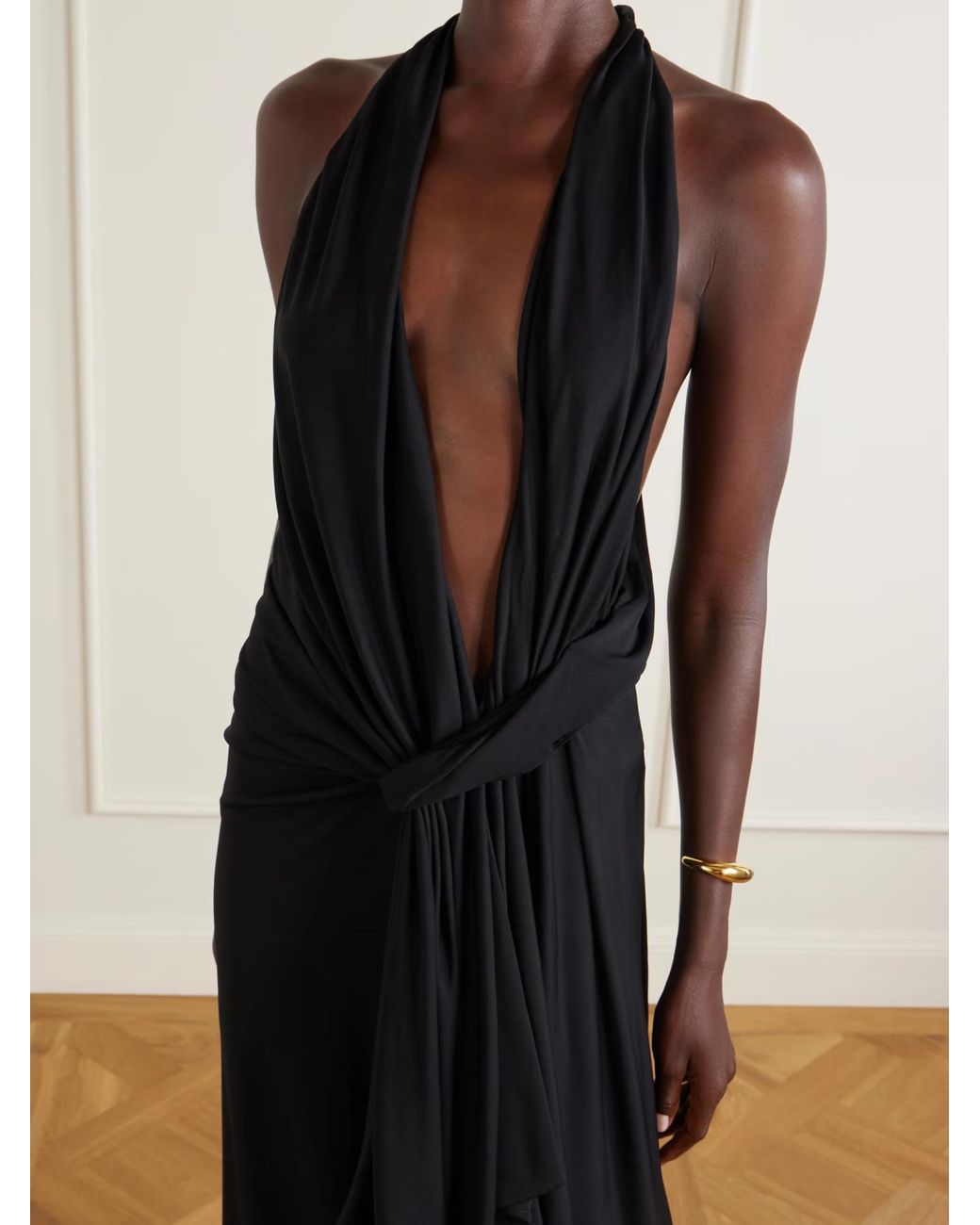 Christopher Esber Black Plunge V-Neck Asymmetric Midi Dress