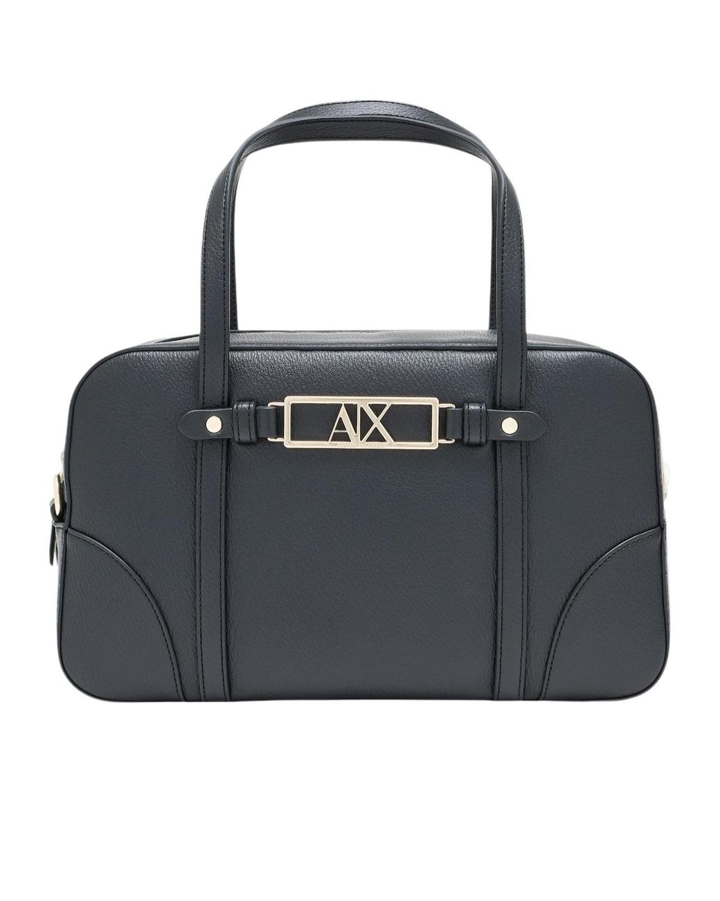 ARMANI EXCHANGE Black Logo-Plaque Leather Tote Bag
