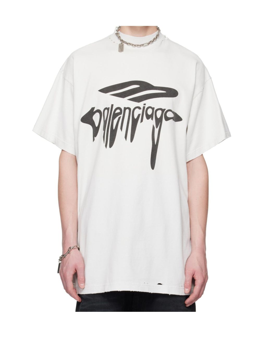 Balenciaga White 3B Liquefied Oversized T-Shirt for men