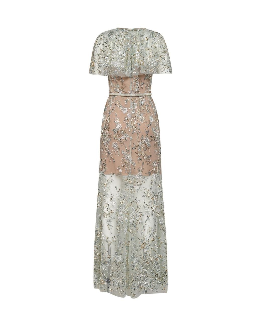 Self-Portrait White Mint Embroidered Tulle Cape Maxi Dress