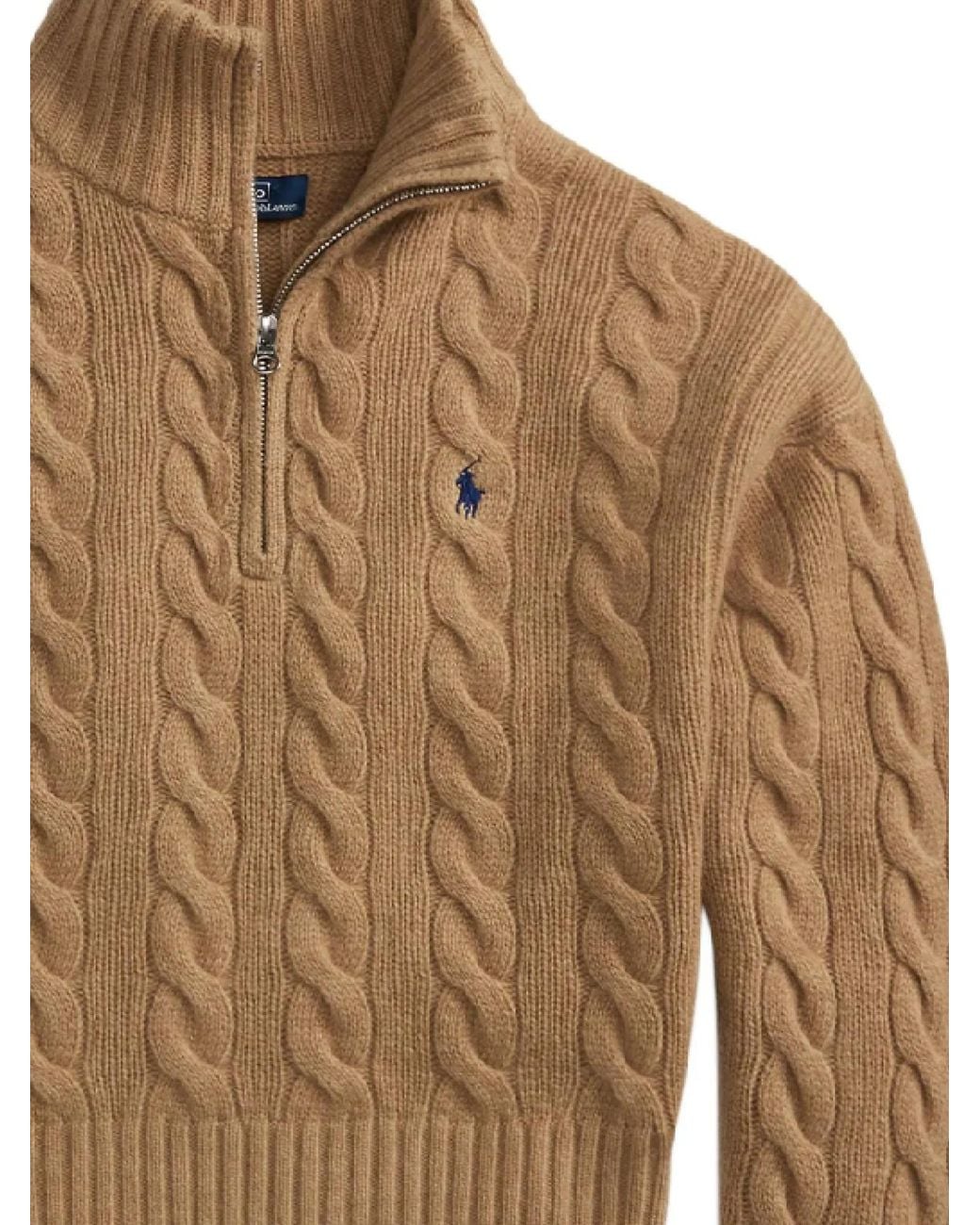 Polo Ralph Lauren Brown Logo Embroidered Cable-Knit Jumper
