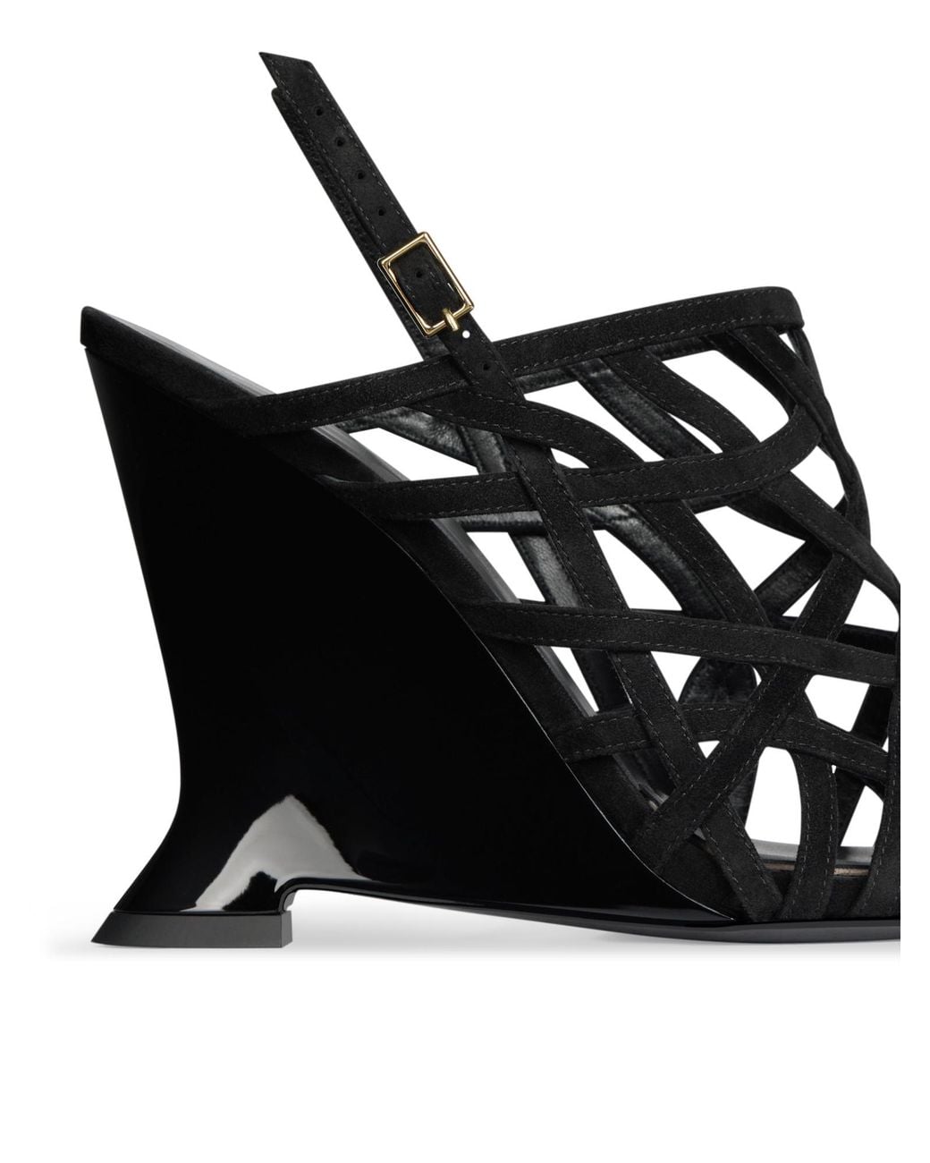 Balmain Black Cutout Wedge Heeled Sandals