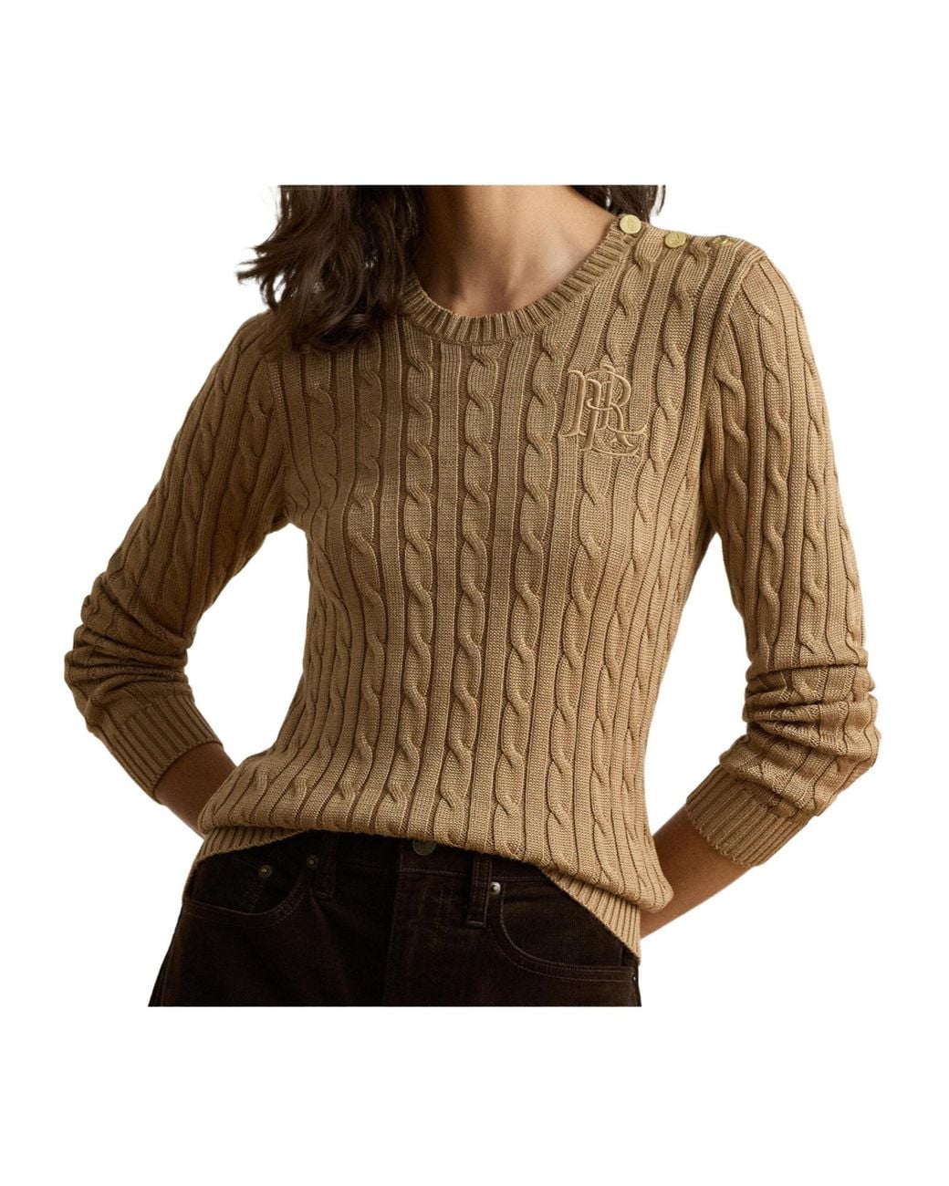 Ralph Lauren Brown Lauren Cable Logo Knitted Sweater