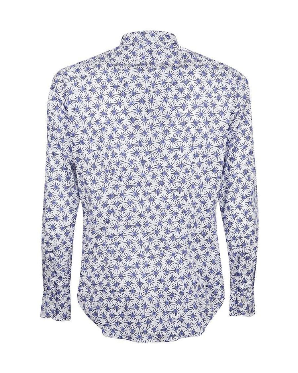 Bagutta Blue Patterned Long Sleeve Shirt for men
