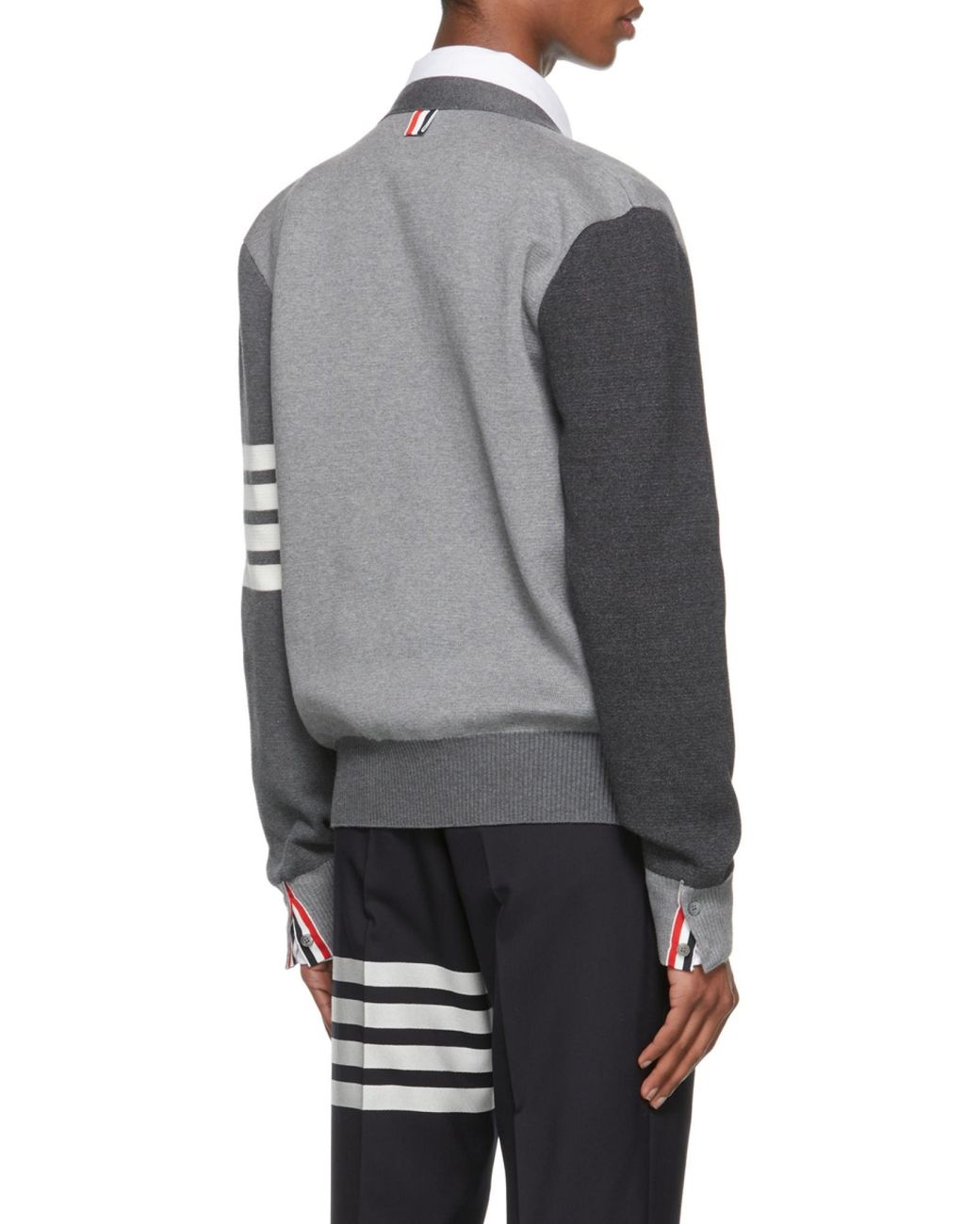 Thom Browne Gray カラーブロック V ネック カーディガン for men