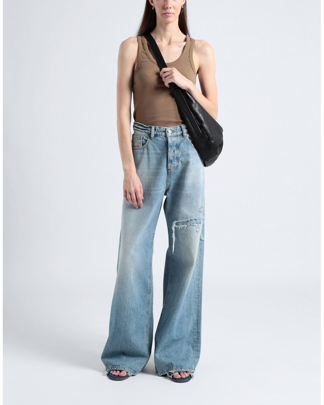 DIESEL Blue Comfortable Stylish Washed Ripped Mid-Rise Straight-Leg Jeans