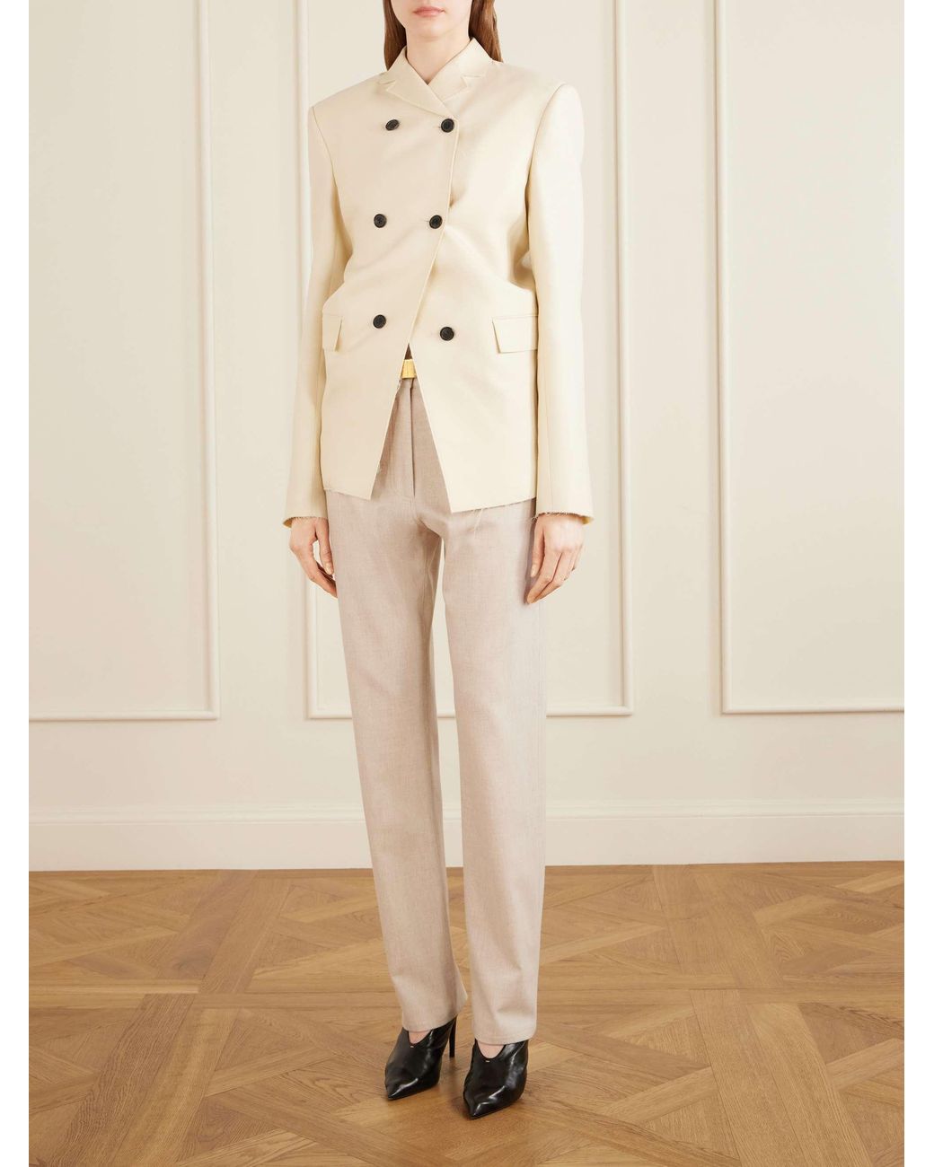 Khaite White Wool And Cashmere-Blend Straight-Leg Pants