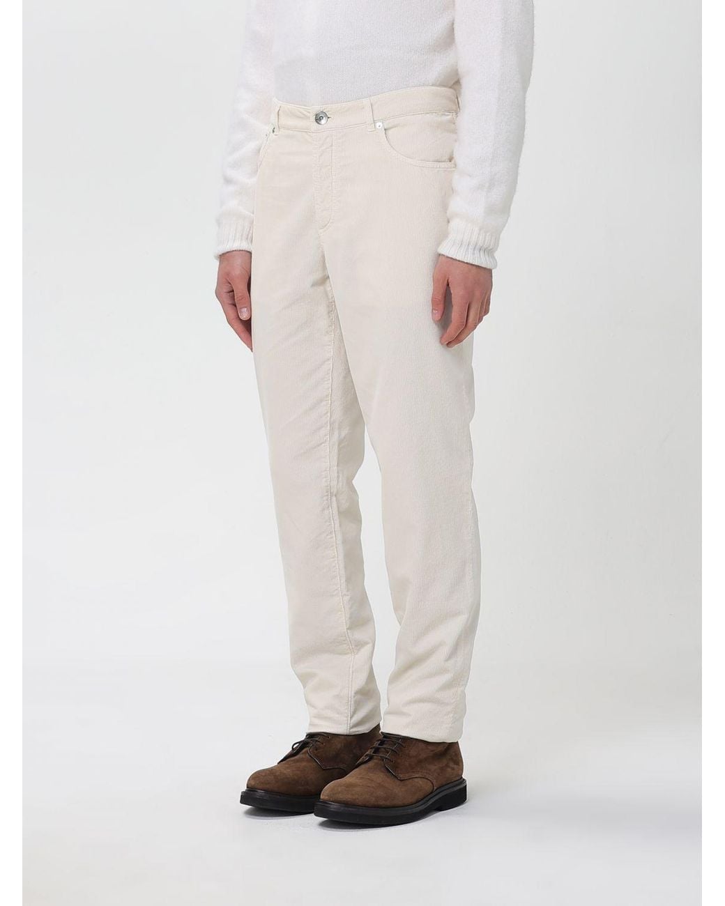 Brunello Cucinelli Natural Logo Patch Corduroy Pants for men
