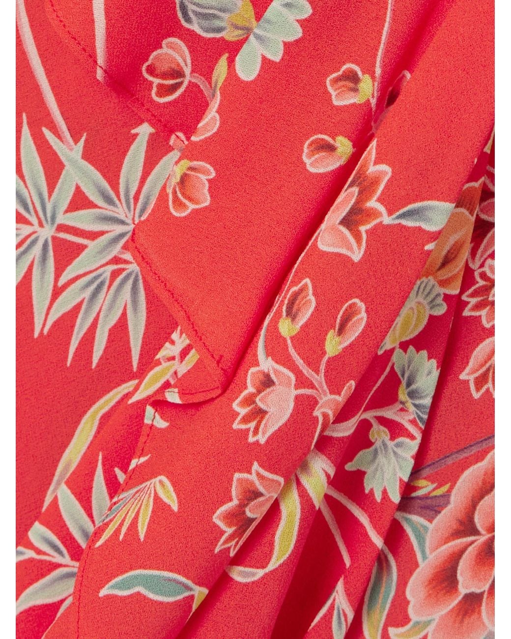 Etro Red Floral-Print Crepe Midi Dress