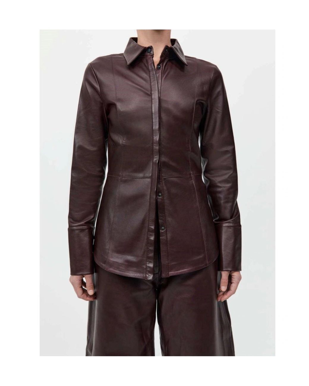 St. Agni Purple Button-Down Leather Shirt