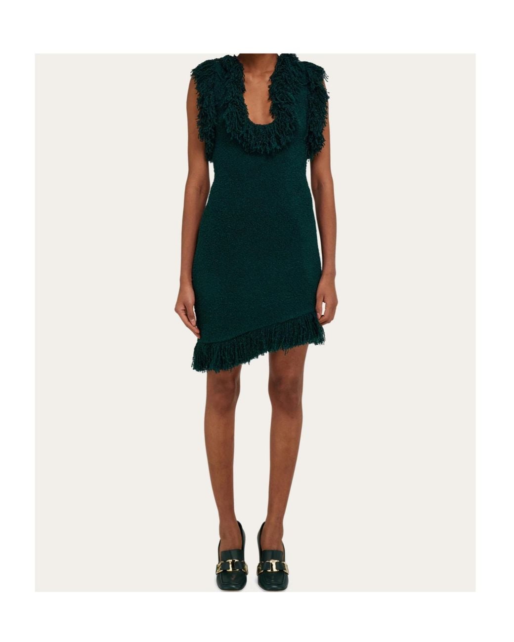 Ferragamo Green Mini Dress With Fringe Detail