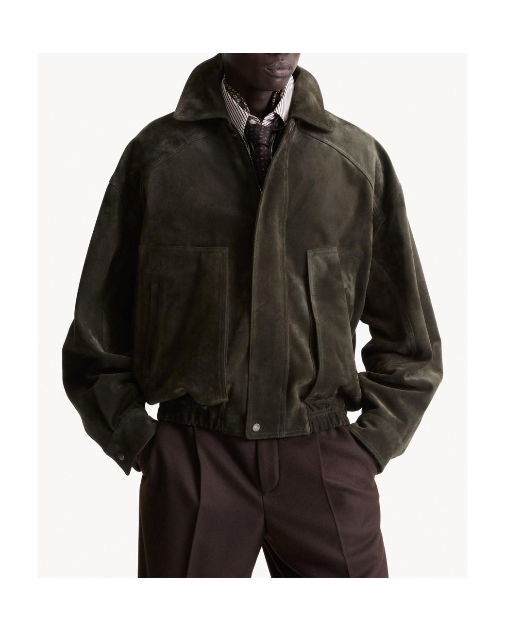 Saint Laurent Green Zip-Up Bomber Jacket for men