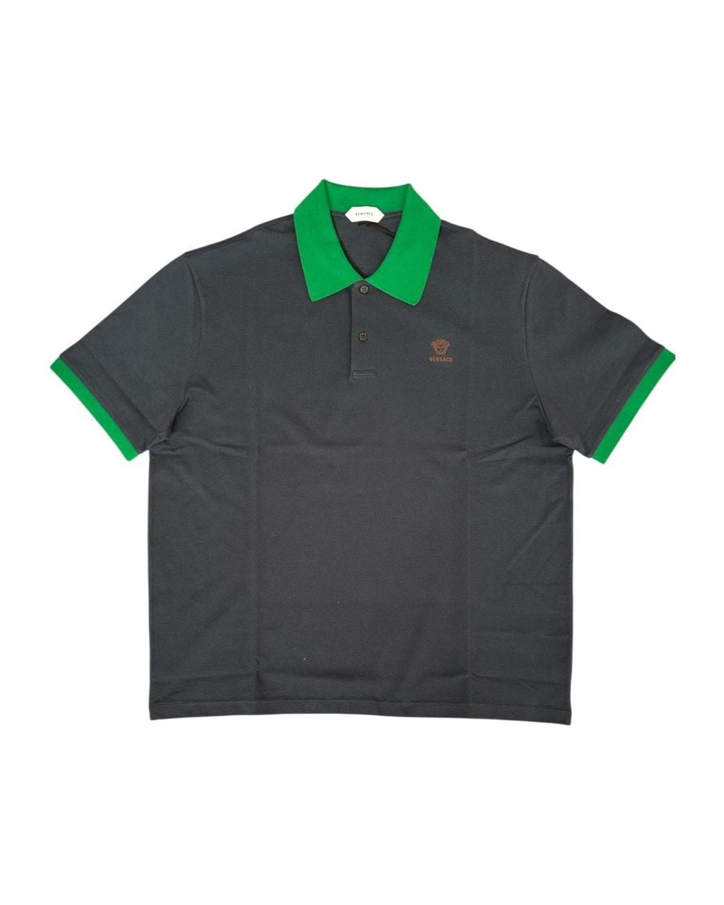 Versace Green Logo Embroidered Piqué Polo Shirt for men