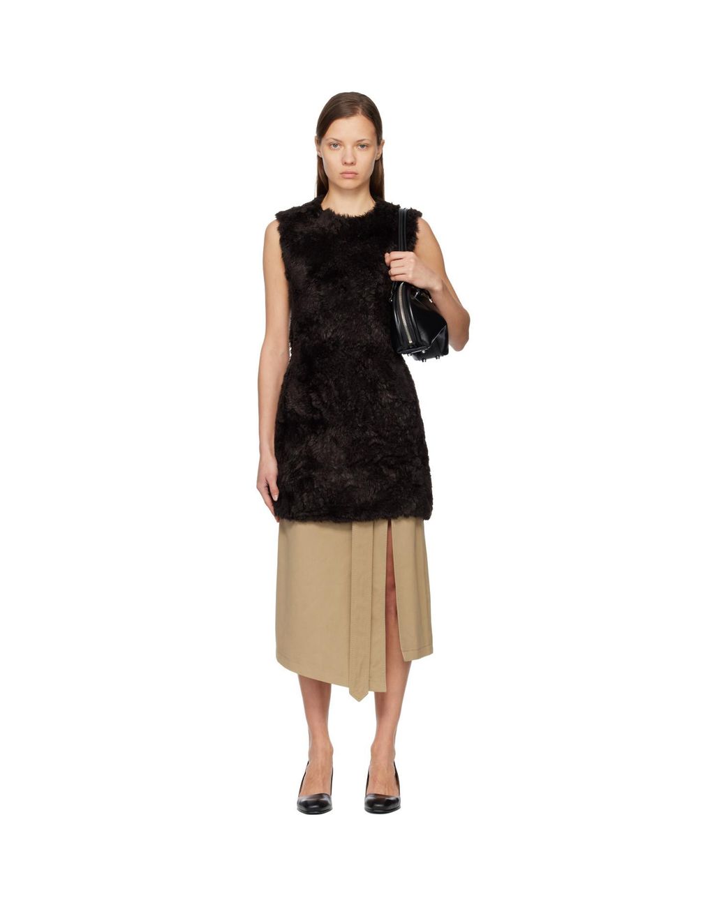 Acne Black Sleeveless Faux-Fur Mini Dress