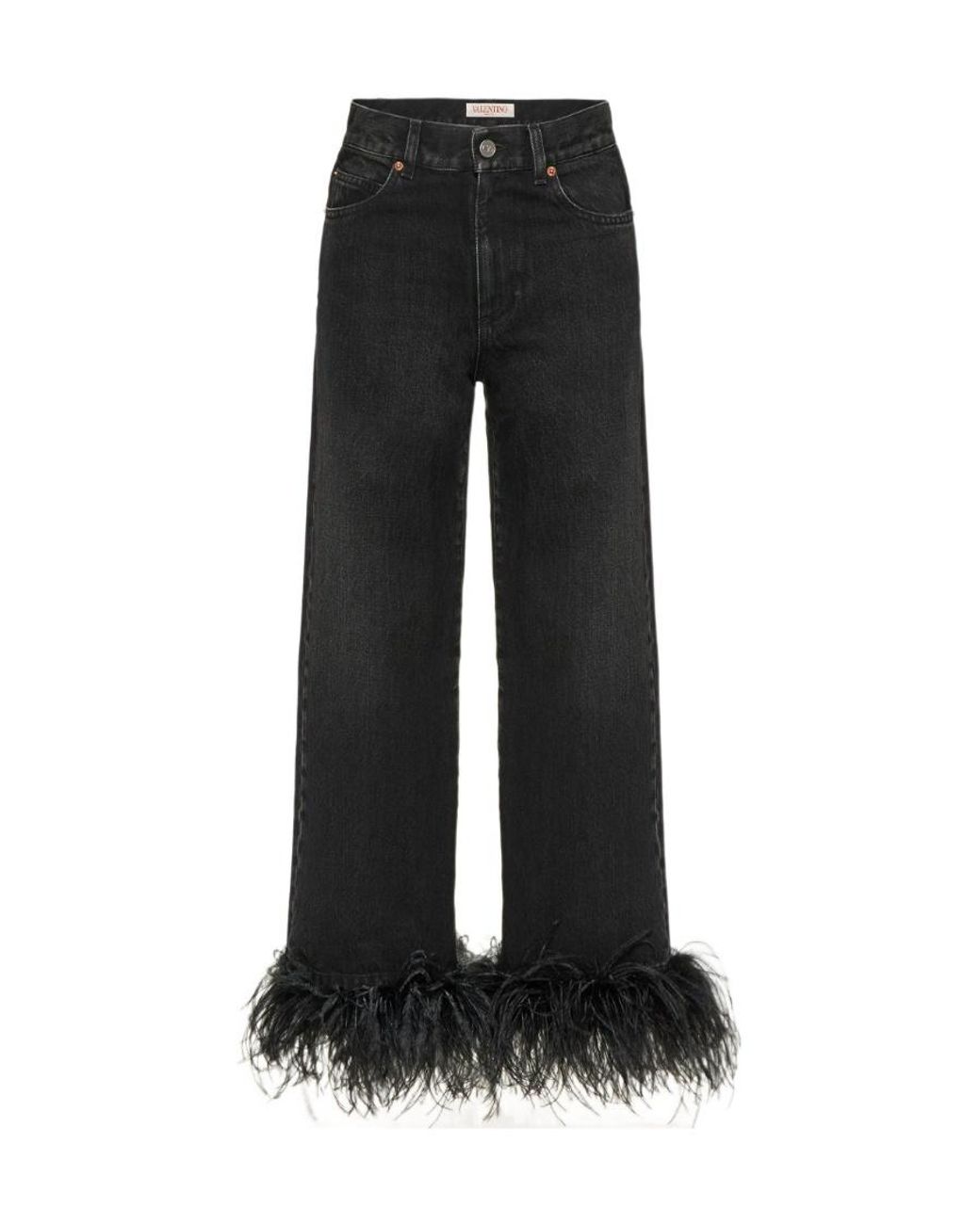 Valentino Black Logo Patch Straight Leg Jeans
