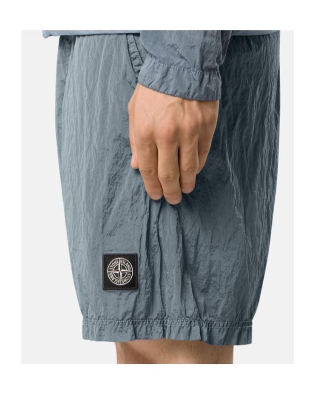 Stone Island Blue Logo-Patch Elasticated-Waistband Shorts for men
