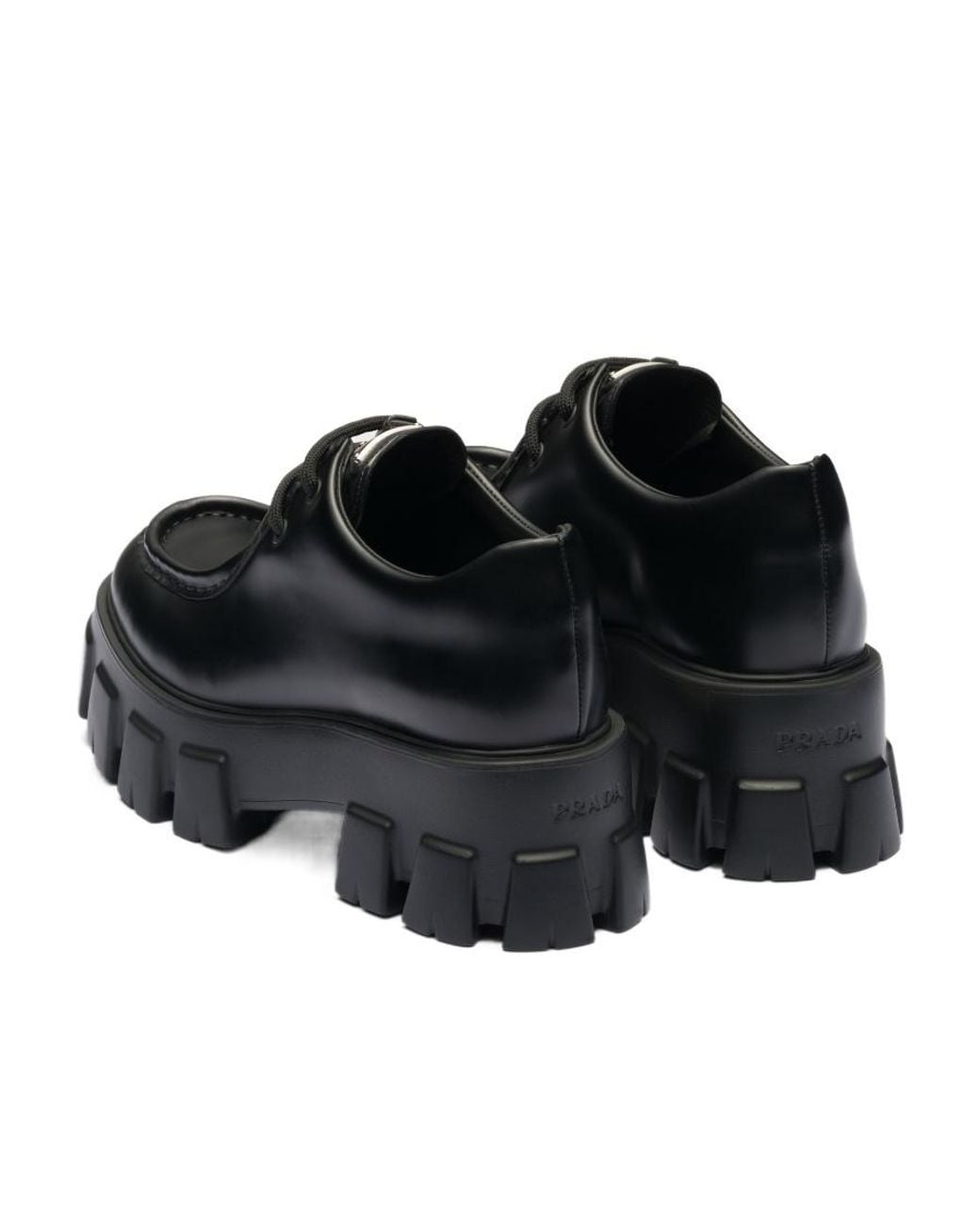 Prada Black Monolith Brushed Leather Lace-Up Shoes