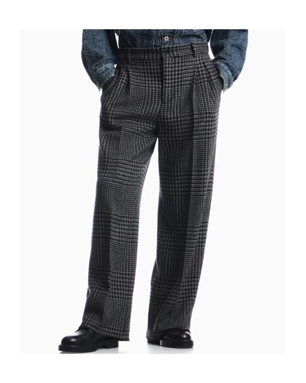 Emporio Armani Gray High-Waisted Pleated Trousers With A Houndstooth Pattern for men