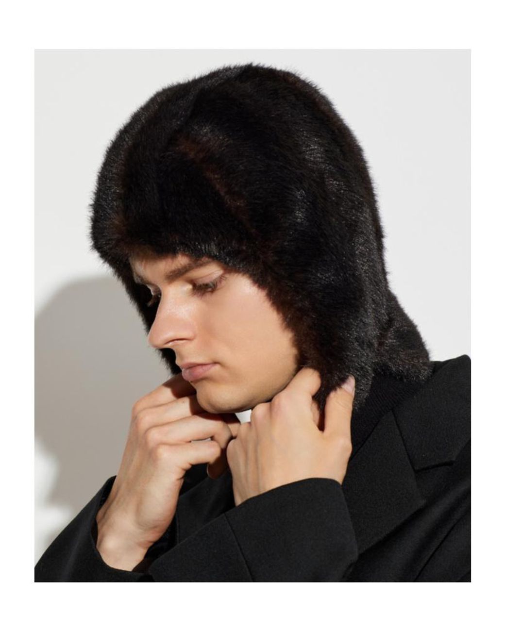 MM6 by Maison Margiela Black Faux Fur Hat for men