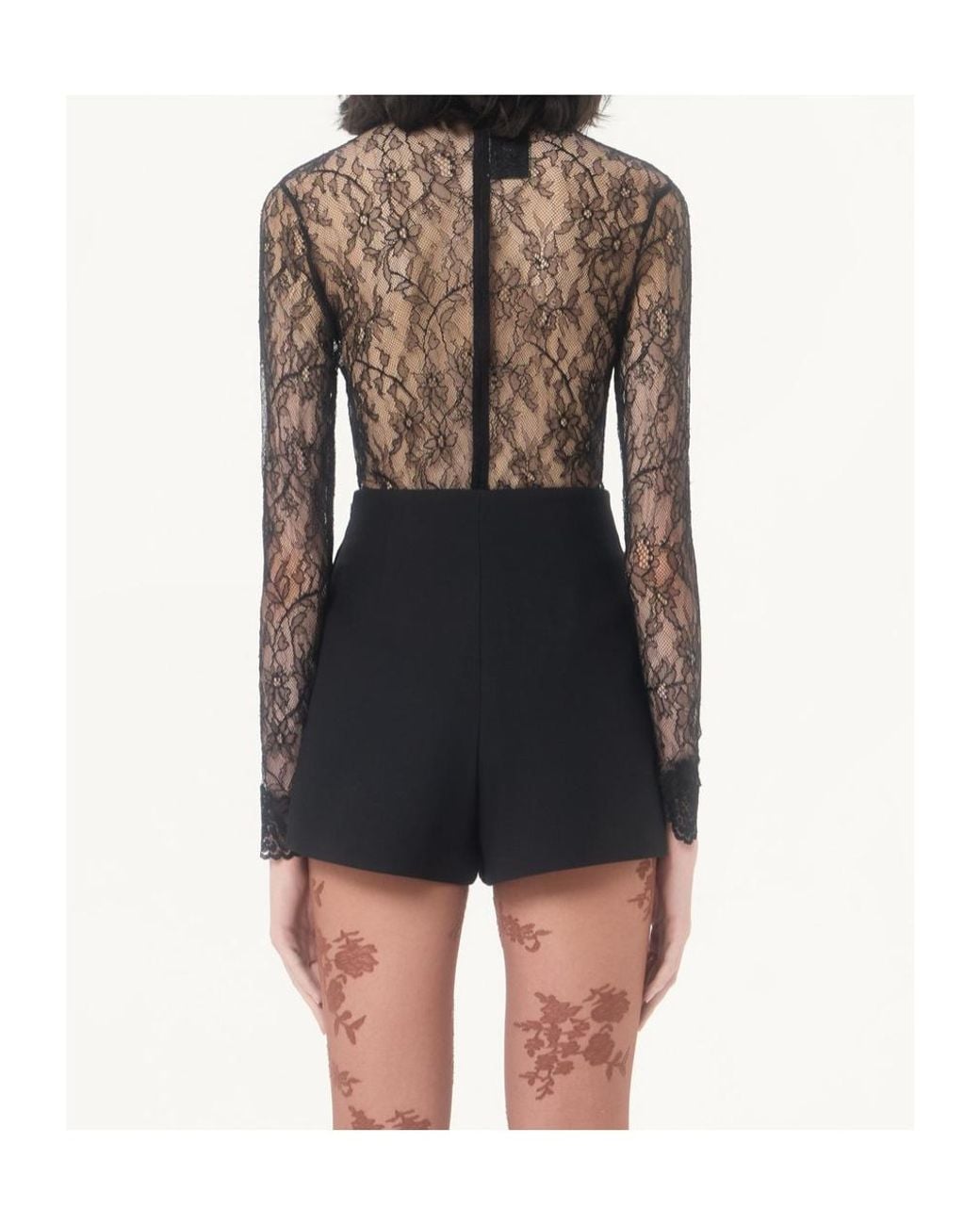Valentino Gray Floral Lace Bodysuit
