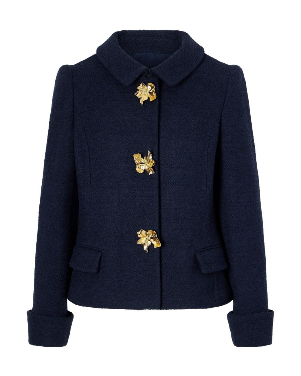 Oscar de la Renta Blue Embellished Cotton And Wool-Blend Tweed Jacket