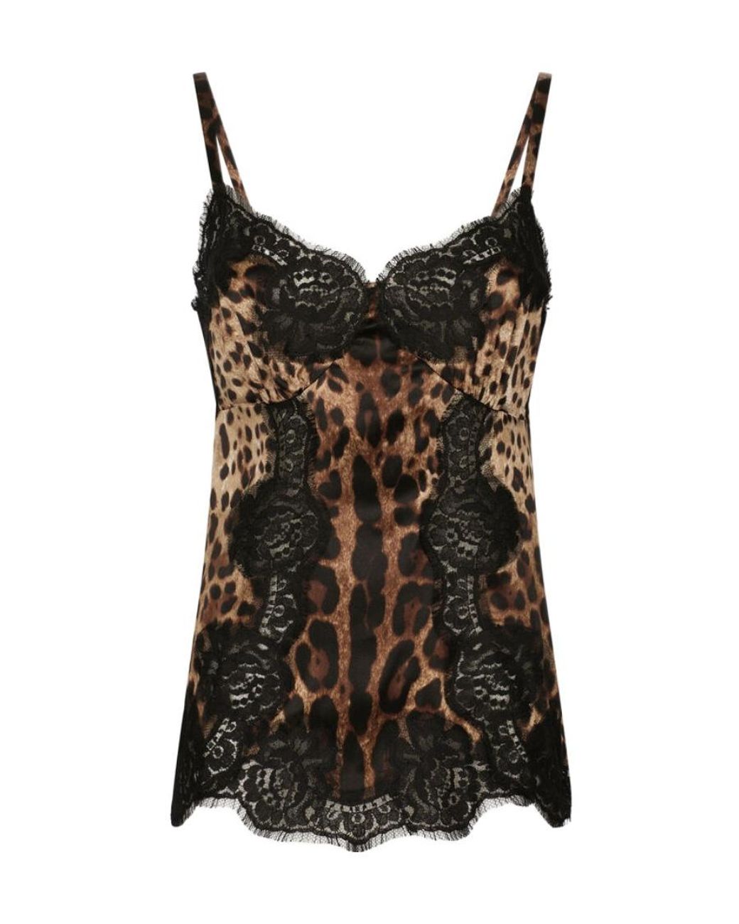 Dolce & Gabbana Black Leopard Print Lace Detail Camisole