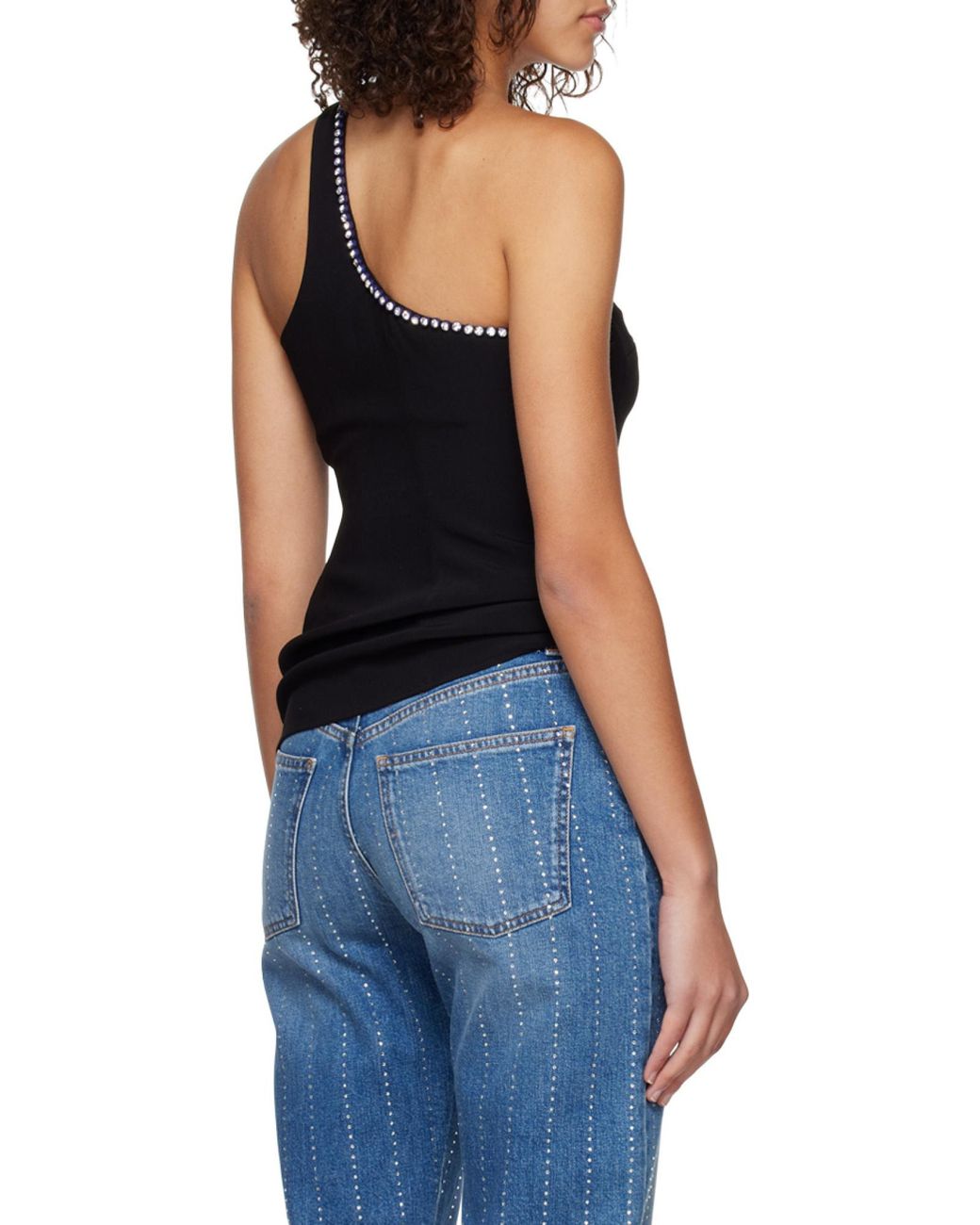Stella McCartney Black Crystal-Trim One-Shoulder Top