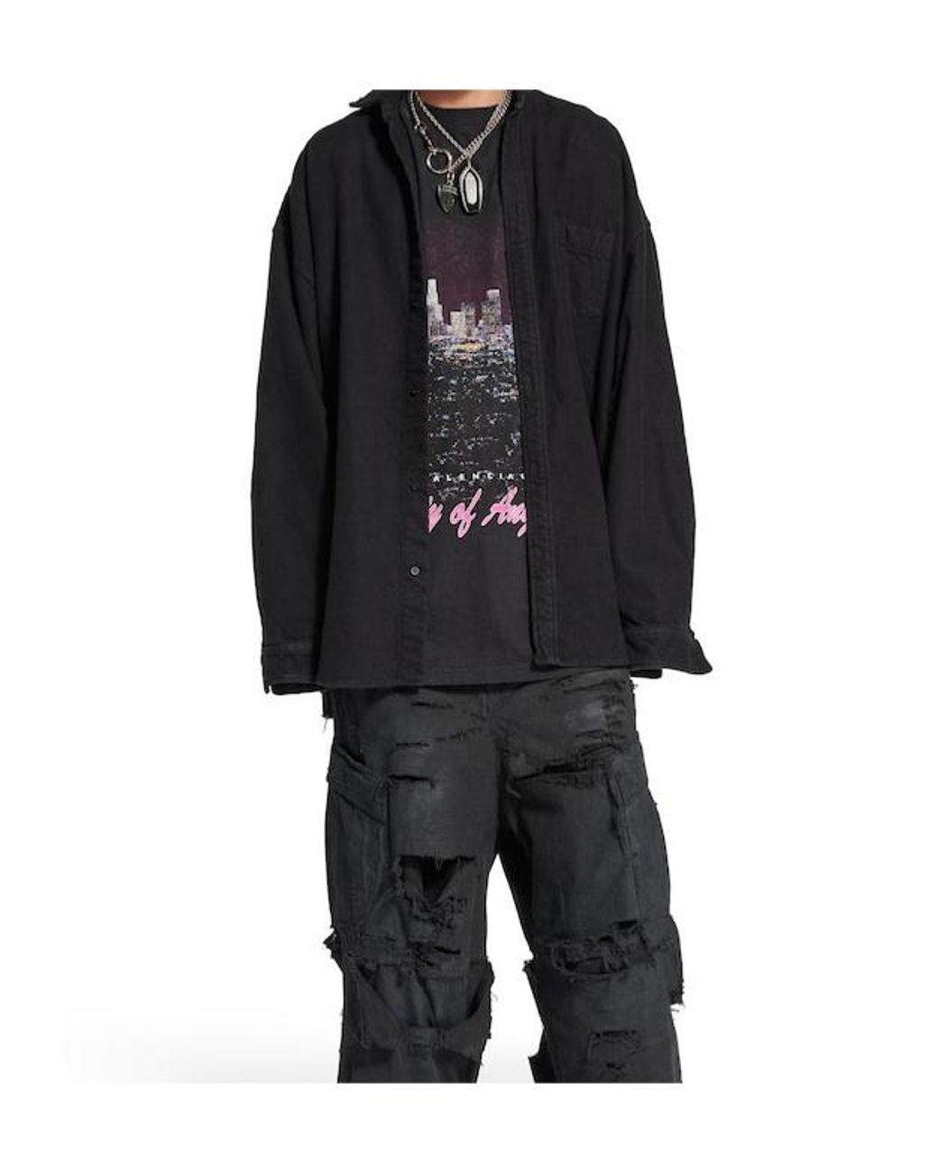 Balenciaga Black Graphic Printed Layered Shirt for men